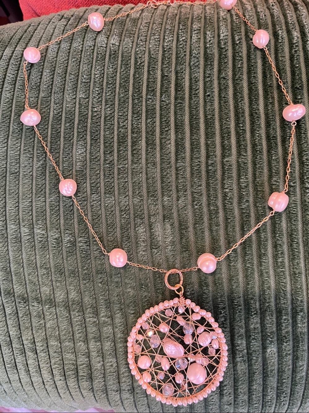 Gold Filigree Pendant Necklace with Fresh water pearls